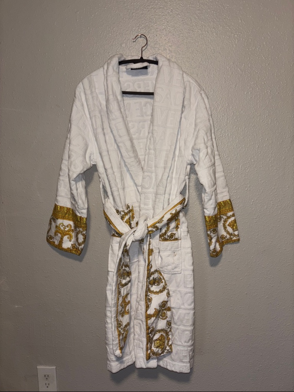 Versace White Robe with Gold Baroque Trim